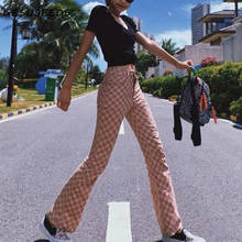 Модные штаны в Корейском стиле для женщин Брюки Высокая талия Повседневный стиль брюки для девочек в винтажном стиле; Клетчатые брюки розового цвета в стиле Харадзюку уличная женская обувь 2024 - купить недорого