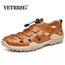 New Cow Genuine Leather Sandals Outdoor 2019 Summer Men Shoes Men Breathable Casual Shoes Footwear Walking Beach Sandals Size 47 2024 - buy cheap