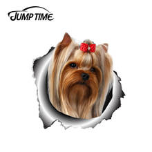 Jump Time 13cm x 12.5cm Yorkshire Terrier Sticker Torn Metal Bumper Decal Funny Car Stickers Window Trunk Animal 3D Car Styling 2024 - buy cheap