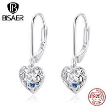 Wedding Jewelry BISAER Hot Sale 925 Sterling Silver Love Heart Shape Drop Earrings For Women Blue Zircon Wedding Jewelry ECE746 2024 - buy cheap