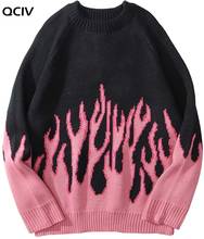 Men's Sweaters Streetwear Retro Women Pink Flame Knitted Pullover Sweater Tops Hip Hop New Pull Over Casual Harajuku Sweatshirts 2024 - buy cheap