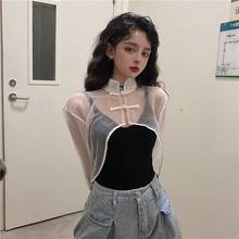 Ropa de estilo chino tradicional Harajuku Hanfu para mujer, ropa Vintage blanca transparente, traje Tang de malla Irregular, camisa, Tops Cheongsams 2024 - compra barato