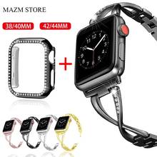 Funda + correa de Metal de lujo para Apple Watch de 38/40/42/44MM, correa de acero inoxidable para Iwatch SE/6/5/4/3, accesorios de pulsera 2024 - compra barato