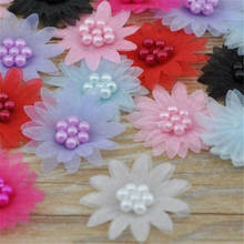 40pcs Ribbon Daisy W/pearl wedding/Appliques/Craft/Girl Lots A160 2024 - buy cheap