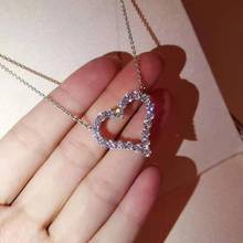 925 platinum Jewelry Shiny CZ Zirconia Love Heart Shape Pendant Necklace For Women Gift collares bijoux 2024 - buy cheap