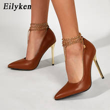 Eilyken-bombas femininas de metal com corrente, fivela de tornozelo, estilo stiletto, bico fino, sapatos para casamento 2024 - compre barato