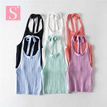 STVY 2021 Spring Women Sexy Camisole Candy Colors Knitting Halter Tank Tops Fashion Short Umbilical Vests Top 6 Colors 2024 - buy cheap