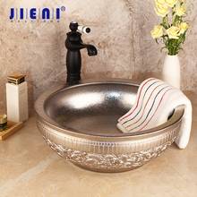 JIENI Silver Bathroom Bowl Sink Ceramic Washbasin Set Hand Painting Lavatory Bath Basin Combine & Brass Black Faucet Mixer Tap 2024 - buy cheap