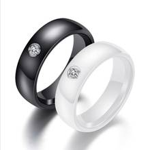 Eamti 6mm Unisex anillo de cerámica para los hombres mujer blanco negro anillos de cristal grande de la boda banda tamaño 6-10 regalo bague femme homme 2024 - compra barato