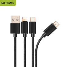 NATTHSWE 3 в 1 USB кабель для мобильного телефона Micro usb type C кабель зарядного устройства для iPhone Быстрая зарядка кабель зарядное устройство для смартфона 2024 - купить недорого