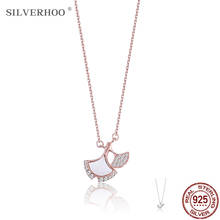 Silverhoo 925 colares de prata esterlina, colares de cristal para mulheres em formato de leque, colar popular de sorte, joias finas, presente de namorada 2024 - compre barato