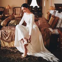 2020 vestido de noiva feito sob encomenda sem costas do trem da varredura do vestido de noiva do vintage com mangas compridas branco marfim simples 2024 - compre barato