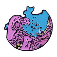 The Great Vaporwave art painting artist accessory Pink wave badge Enamel pin 2024 - buy cheap