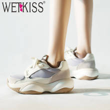 WETKISS Cow Suede Shoes Fashion Casual Sneakers Shoes Women Clunky Lace Up Shoes Female Platform Flats Ladies Spring 2020 2024 - buy cheap