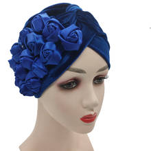 Trendy Rose Flower Turban Bonnet for Women Velvet Hijab Caps Muslim Headscarf Female Head Wraps African Hat 2024 - buy cheap