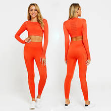 2 pcs/set Ombre Seamless Women Sport Suit Gym Workout Clothes Long Sleeve Fitness Crop Top And Scrunch Butt Leggings Yoga Set 2024 - buy cheap