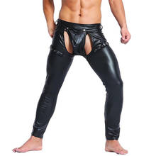Sexy Mens Faux Leather Skinny Tight Pants Clubwear Legging Nightclub Trousers Mens PU Leather Black Dancer Open Front Long Pants 2024 - buy cheap