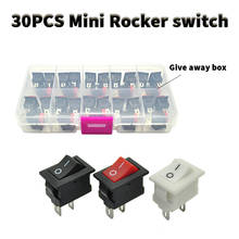 30 pces Boxed button switch 10x15mm spst 2pin 3a 250v kcd11 snap-in rocker switch on / off 10mm * 15mm black red and white 2024 - buy cheap