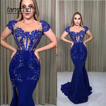 See Through Evening Dresses Mermaid Appliques Slit Illusion Islamic Dubai Saudi Arabic Long Elegant Evening Gown Long Prom Dress 2024 - buy cheap