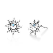 925 Sterling Silver Blue Crystal Zirconia Hollow Sun Stud Earrings for Women Cute Sun Gold Silver color Fashion Party Jewelry 2024 - buy cheap