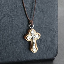 Catholic Crucifix Small Wood Cross Pendant Necklaces Adjustable Latin Prayer Necklace Leather Rope Chains Inri Religious Jewelry 2024 - buy cheap