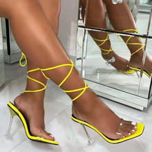 Women Sandals Sexy High Heels Ladies Fashion Summer Shoes Female Ankle Cross Strap PU Transparent Square Toe Party Footwear 2024 - buy cheap