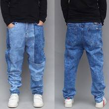 Trendy Harem Jeans Men Casual Patchwork Denim Pants Loose Baggy Hip Hop Pants Blue  SLIM Trousers Man Clothing 2024 - buy cheap