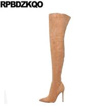 Extreme Pointed Toe High Heel Slim Tall Shoes Fetish Fashion 10 Big Size Stiletto Brown Over The Knee Thigh Boots For Plus Women 2024 - buy cheap