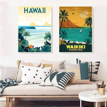 Pôster de paisagem, ilustração, paisagem, havaí, waikiki, pintura em tela, planta costeira, imagem de parede para sala de estar, arte de decoração 2024 - compre barato