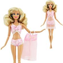 1 conjunto de pijamas rosa 3 em 1, roupas íntimas, sutiã, lingerie, vestido, renda, acessórios de roupas para caseira, roupas para boneca barbie, brinquedos 2024 - compre barato