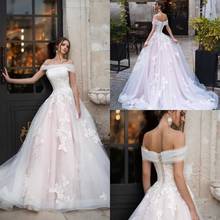 2020 Novos Vestidos de Noiva Off Shouler Lace Apliques Vestidos de Noiva Backless Trem Da Varredura vestido de Baile Vestido de Casamento 2024 - compre barato