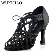 Wuxijiao-sapatos de dança latina brilhantes, sapatos femininos de salão para salão de baile, salto alto com pérolas e salto alto, 9cm, software valsa vendido 2024 - compre barato