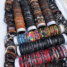 Bracelete masculino e feminino de couro, feito à mão, 100 pçs, mix de estilos, bracelete de corda trançada multicamadas (envio aleatório, 100 peças) kp14 2024 - compre barato