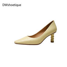 Spring genuine leather women dress shoes strange heel square toe 6.5cm heels 2024 - buy cheap