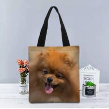 Pomeranian cão bolsa dobrável saco de compras reutilizável eco grande unisex lona tecido sacos de ombro tote supermercado pano bolsa 1208 2024 - compre barato