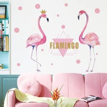 Adesivos de parede flamingo rosa, decoração de quarto, sala de estar, animal, decalques de parede, decoração de casa, arte mural, pôster 2024 - compre barato