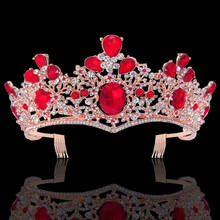 Baroque Luxury Red Rhinestone Bridal Tiaras Crown With Combs Full Crystal Diadem For Bride Headbands Wedding Hair Jewelry 2024 - buy cheap