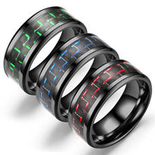 Anéis de fibra de carbono em aço inoxidável, joias esportiva masculina larga 8mm para casamento tamanho de fábrica 7-13 2024 - compre barato