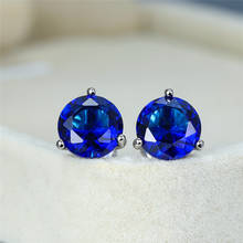 Brinco redondo azul de safira, 8mm, pedra preciosa, brinco, real 925, prata esterlina, arco-íris, cristal, espiral para mulheres, joias de casamento 2024 - compre barato