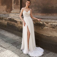 Boho Beach Slit Wedding Dress Chiffon Spaghetti Straps Appliques Tassels Sleeveless Backless Sweep Train Bridal Gowns 2024 - buy cheap