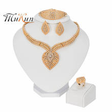 African Women Big Necklace Charm Women Jewelry Sets Crystal Earrings Ring Bracelet Classic Wedding Fashion Jewelry Set for Bride 2024 - buy cheap