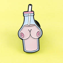 Sexy Pink Milk Bottle Breast pin Brooch Cartoon Female chest Body Organ Breast Milk Enamel Pin Lesbian Valentine's Day Brooches 2024 - buy cheap