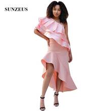 One Shoulder Pink Prom Dresses 2022 High Low Ruffles Party Gowns For African Women Vestidos Formatura 2024 - buy cheap