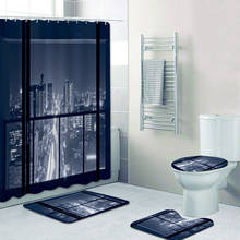 Cortina de ducha 3D con vista nocturna de ciudad Skyline, visillo de baño impermeable, vista de ventana de ojo de pájaro, alfombra de baño, accesorios de bañera 2024 - compra barato