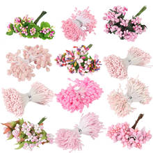 8/10/12/70/90pcs Pink Artificial Flowers Cherry Stamen Berries Bunch DIY Gift Box Wreath Cake Christmas Wedding Decor 2024 - купить недорого