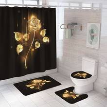 Golden Flower Shower Curtain Luxury Black With Non Slip Rug Mat Bathroom Curtains Waterproof Polyester Home Decor 180x180 Gift 2024 - buy cheap