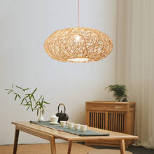 Luminária pendente de bambu em rattan, novo estilo chinês, lâmpada para sala de estar, sala de jantar, e27, decoração interna, luminária pendente 2024 - compre barato