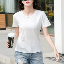 OUMENGKA  New Summer Cotton T Shirt Women Loose Style Solid Tee Shirt Female Short Sleeve Top Tees O-Neck T-shirt Women 5 Colors 2024 - buy cheap