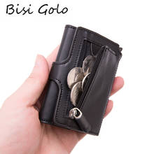 Bisi goro carteira preta rfid pop-up, carteira masculina com botão rfid, porta-cartão de crédito, moedas, de alumínio de alta qualidade 2024 - compre barato