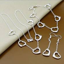 Hot Sale 925 Sterling Silver Jewelry Set Fashion Love's Heart Necklace Bracelet Earrings Set Free Shipping 2024 - buy cheap